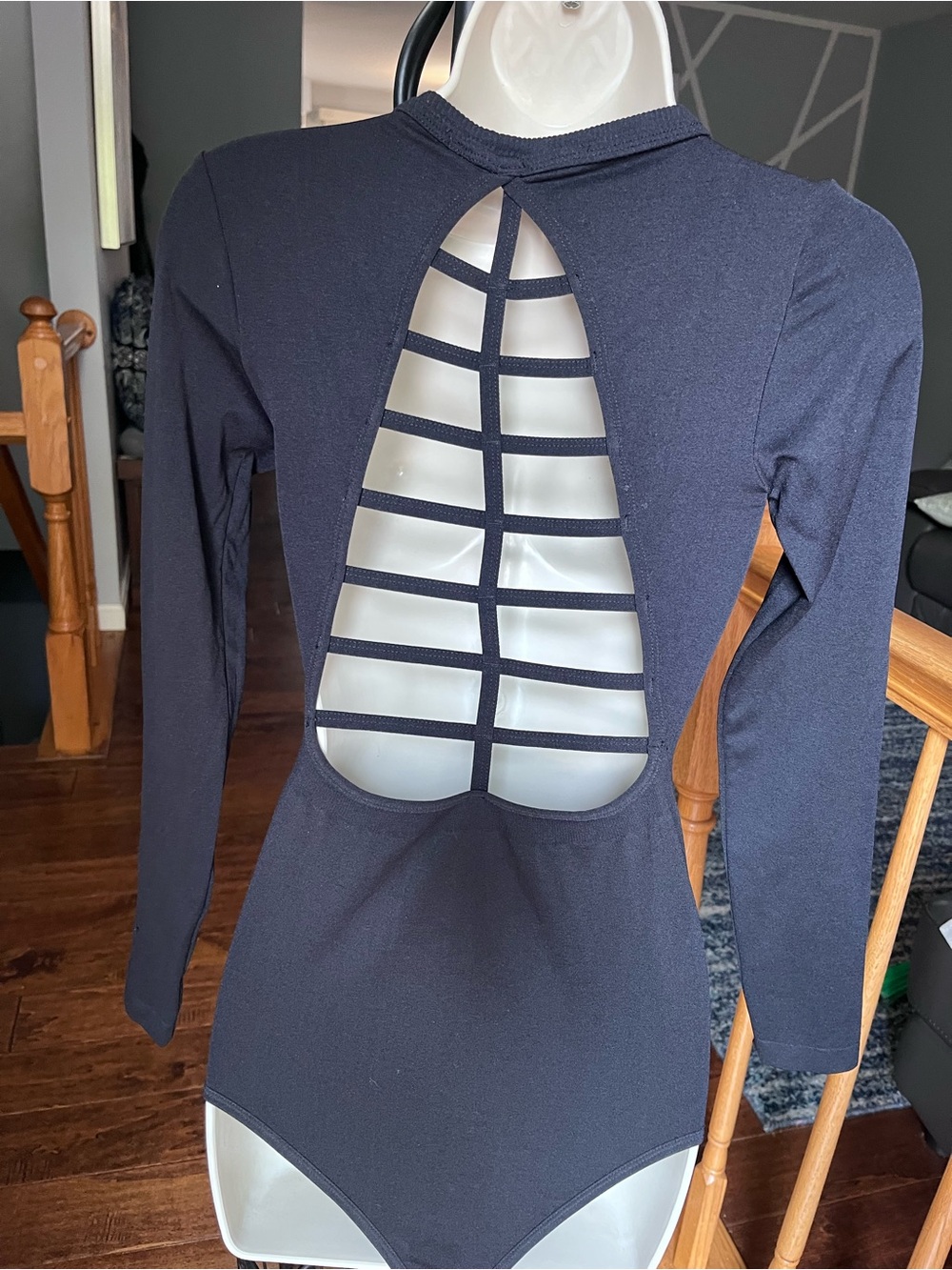 BLong-Sleeve Open-Back Bodysuit